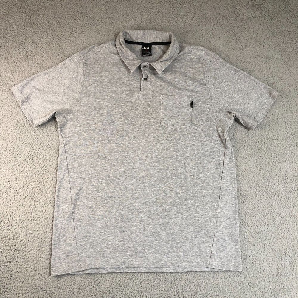 Oakley Shirt Mens Gray Large Polo Preppy Logo Pocket Surf Skater‎ Beach Collared